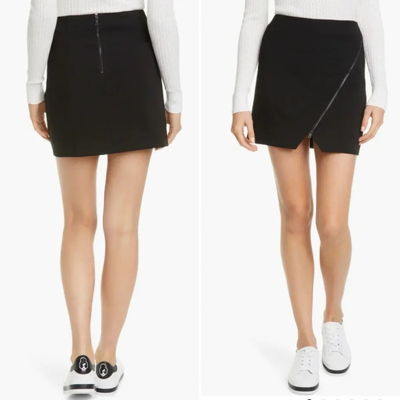 Alice + Olivia Barbra Asymmetrical Zip Mini Skirt Black Size 4 - Picture 2 of 5